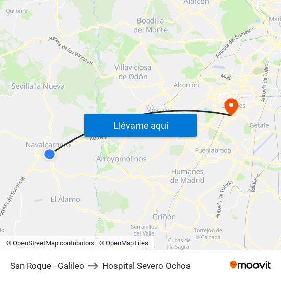 San Roque - Galileo to Hospital Severo Ochoa map