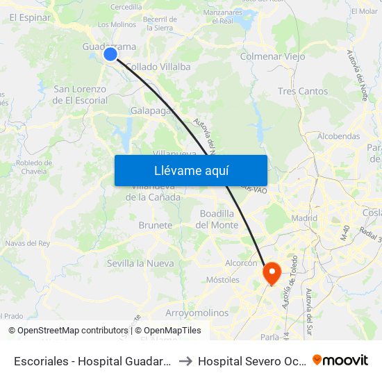 Escoriales - Hospital Guadarrama to Hospital Severo Ochoa map