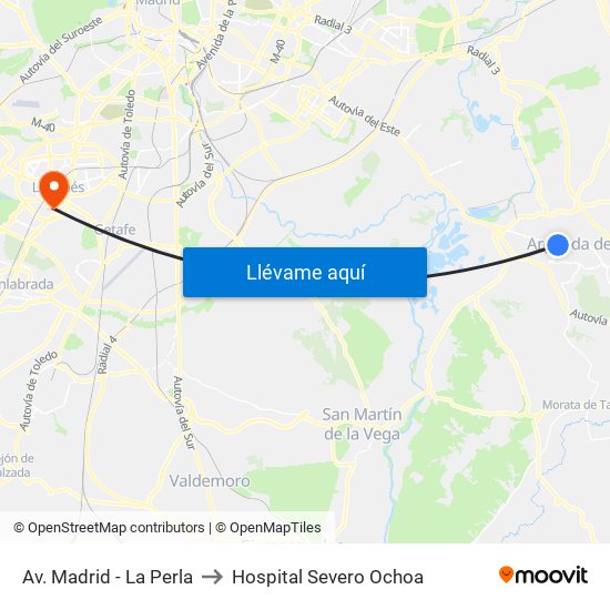 Av. Madrid - La Perla to Hospital Severo Ochoa map