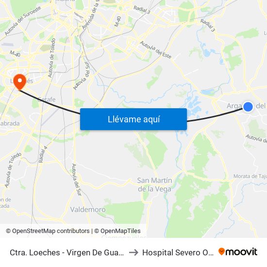 Ctra. Loeches - Virgen De Guadalupe to Hospital Severo Ochoa map