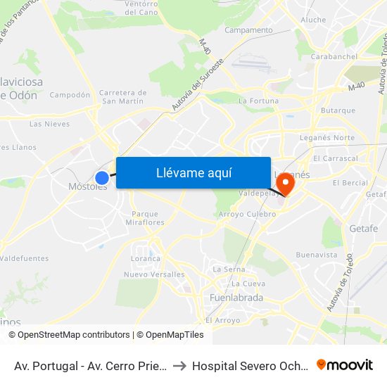 Av. Portugal - Av. Cerro Prieto to Hospital Severo Ochoa map