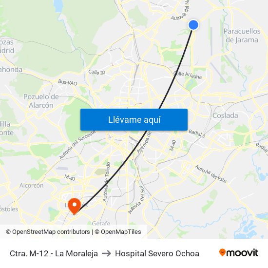 Ctra. M-12 - La Moraleja to Hospital Severo Ochoa map
