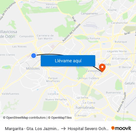 Margarita - Gta. Los Jazmines to Hospital Severo Ochoa map