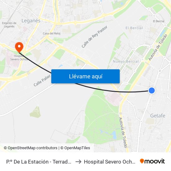 P.º De La Estación - Terradas to Hospital Severo Ochoa map