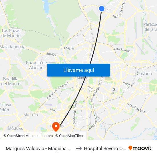 Marqués Valdavia - Máquina Del Tren to Hospital Severo Ochoa map