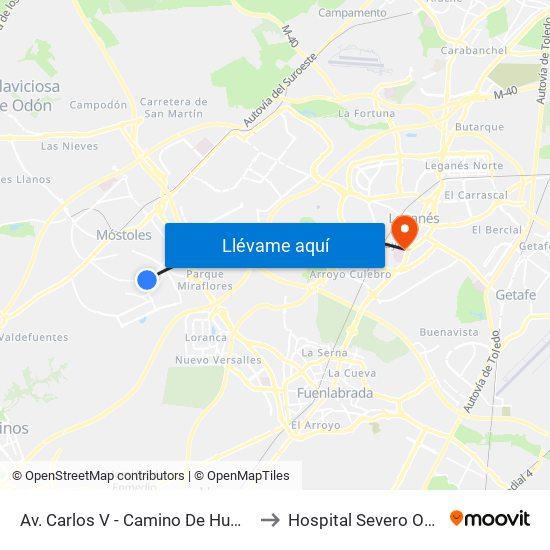 Av. Carlos V - Camino De Humanes to Hospital Severo Ochoa map