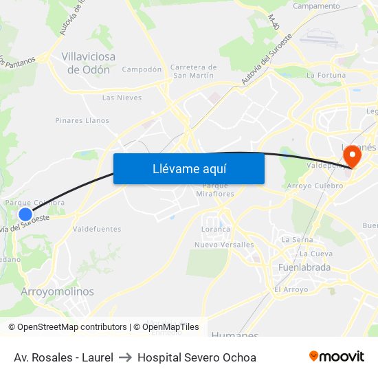 Av. Rosales - Laurel to Hospital Severo Ochoa map