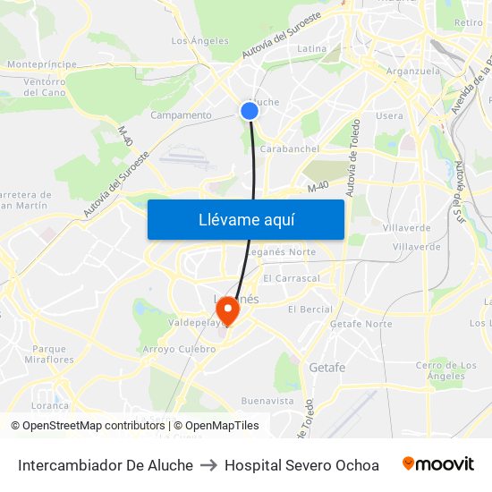 Intercambiador De Aluche to Hospital Severo Ochoa map