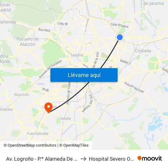 Av. Logroño - P.º Alameda De Osuna to Hospital Severo Ochoa map