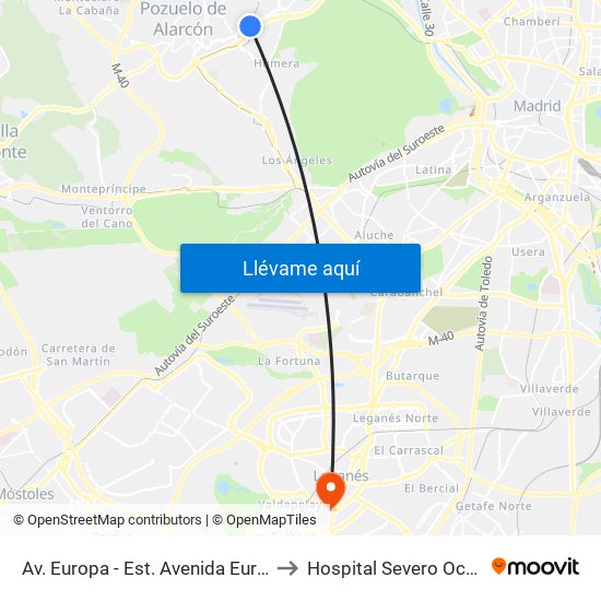 Av. Europa - Est. Avenida Europa to Hospital Severo Ochoa map