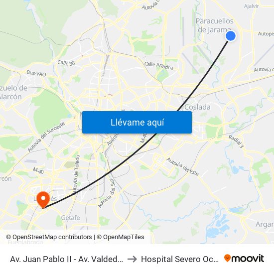 Av. Juan Pablo II - Av. Valdediego to Hospital Severo Ochoa map