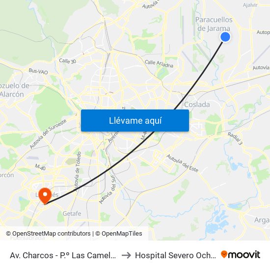 Av. Charcos - P.º Las Camelias to Hospital Severo Ochoa map