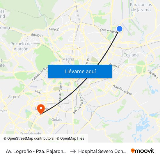 Av. Logroño - Pza. Pajarones to Hospital Severo Ochoa map