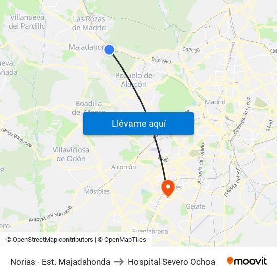 Norias - Est. Majadahonda to Hospital Severo Ochoa map
