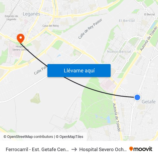 Ferrocarril - Est. Getafe Centro to Hospital Severo Ochoa map