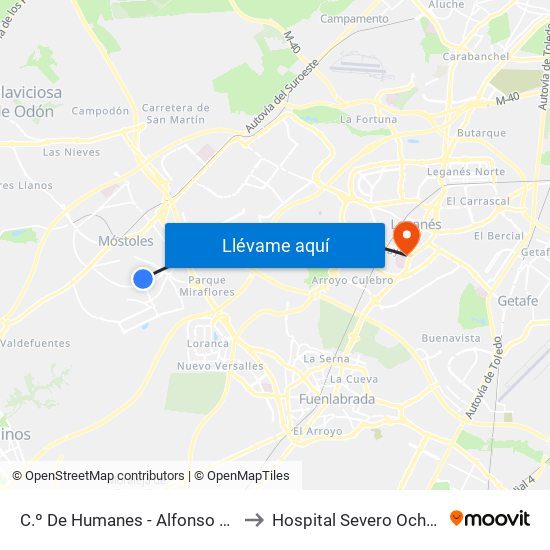 C.º De Humanes - Alfonso XII to Hospital Severo Ochoa map