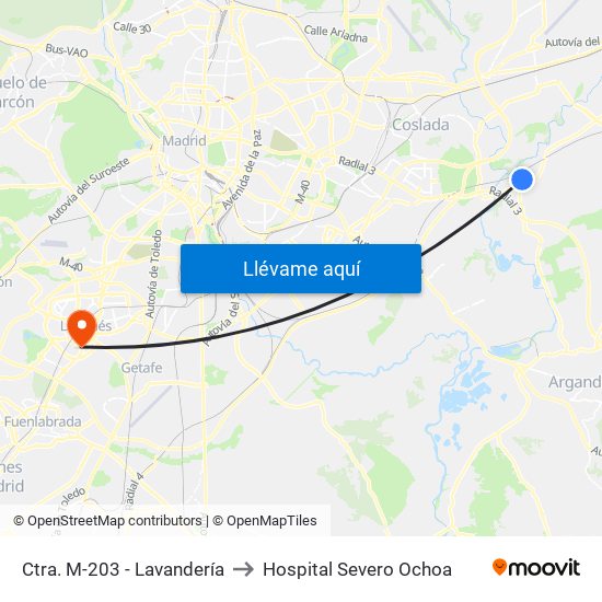 Ctra. M-203 - Lavandería to Hospital Severo Ochoa map