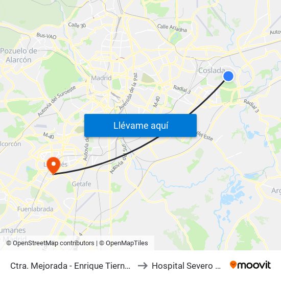 Ctra. Mejorada - Enrique Tierno Galván to Hospital Severo Ochoa map