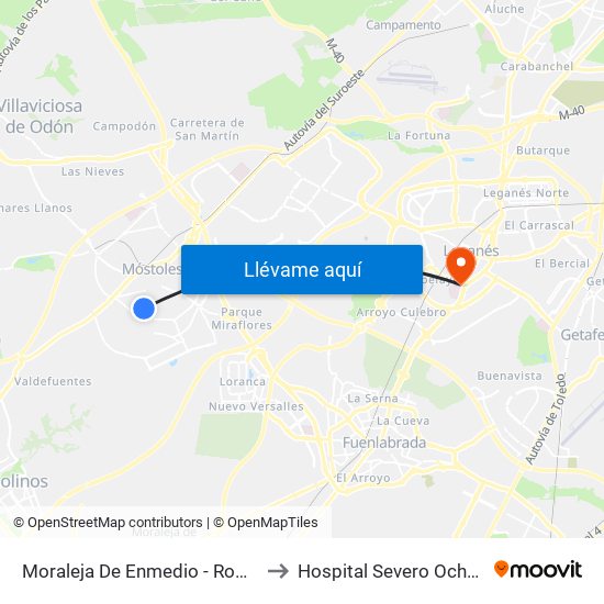 Moraleja De Enmedio - Roma to Hospital Severo Ochoa map