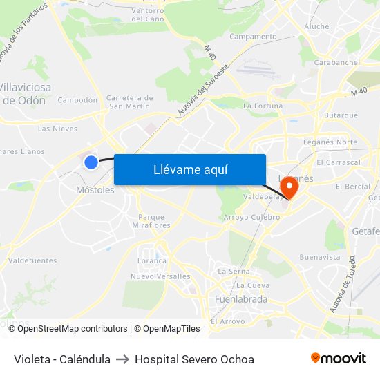 Violeta - Caléndula to Hospital Severo Ochoa map