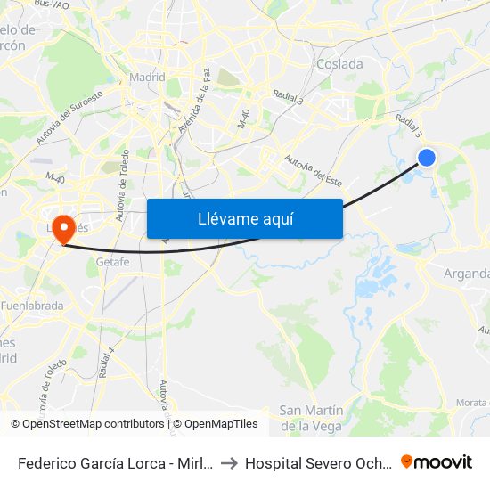 Federico García Lorca - Mirlos to Hospital Severo Ochoa map