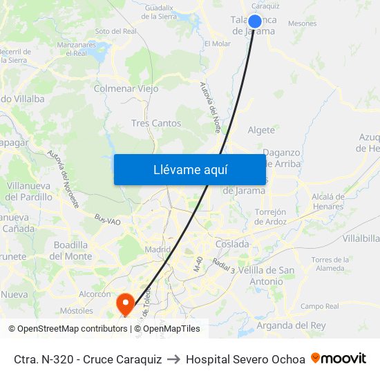 Ctra. N-320 - Cruce Caraquiz to Hospital Severo Ochoa map