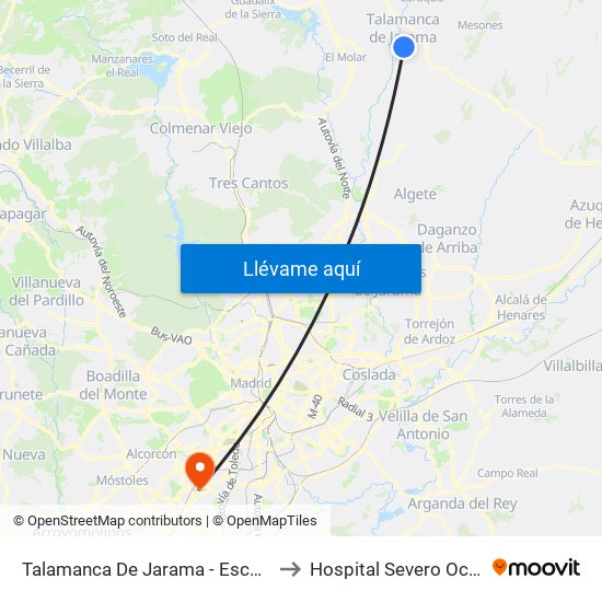 Talamanca Del Jarama - Escuelas to Hospital Severo Ochoa map