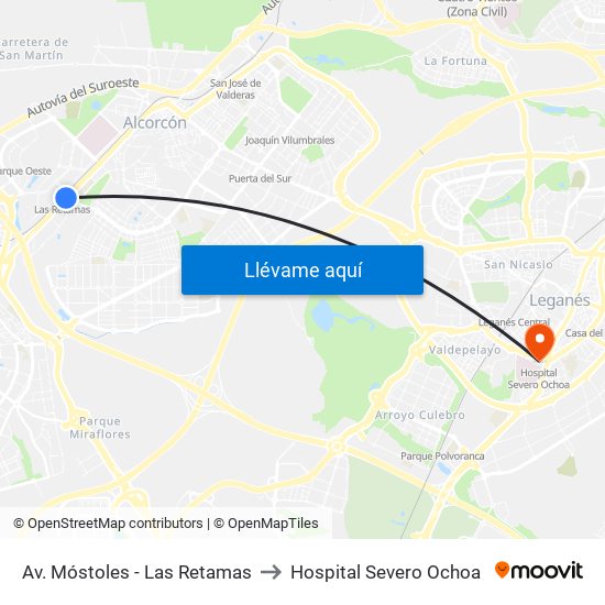 Av. Móstoles - Las Retamas to Hospital Severo Ochoa map