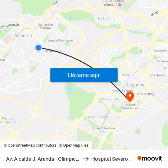 Av. Alcalde J. Aranda - Olímpica C. Puig to Hospital Severo Ochoa map