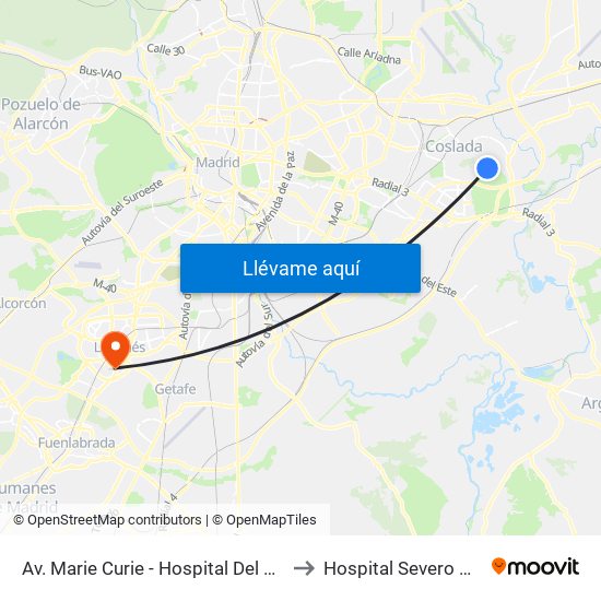 Av. Marie Curie - Hospital Del Henares to Hospital Severo Ochoa map