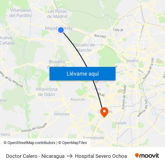 Doctor Calero - Nicaragua to Hospital Severo Ochoa map