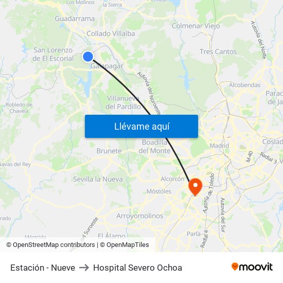 Estación - Nueve to Hospital Severo Ochoa map