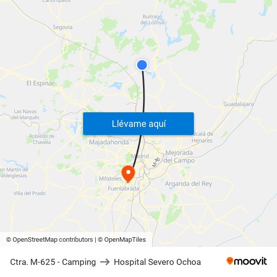 Ctra. M-625 - Camping to Hospital Severo Ochoa map