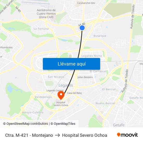 Ctra. M-421 - Montejano to Hospital Severo Ochoa map