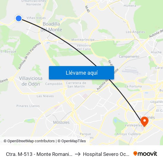 Ctra. M-513 - Monte Romanillos to Hospital Severo Ochoa map