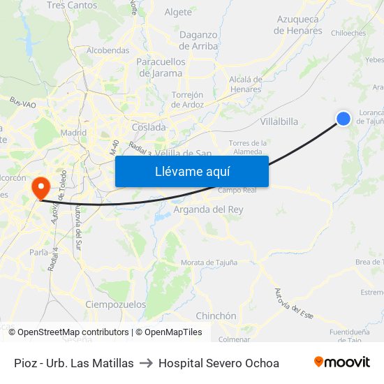 Pioz - Urb. Las Matillas to Hospital Severo Ochoa map