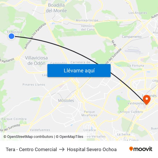 Tera - Centro Comercial to Hospital Severo Ochoa map