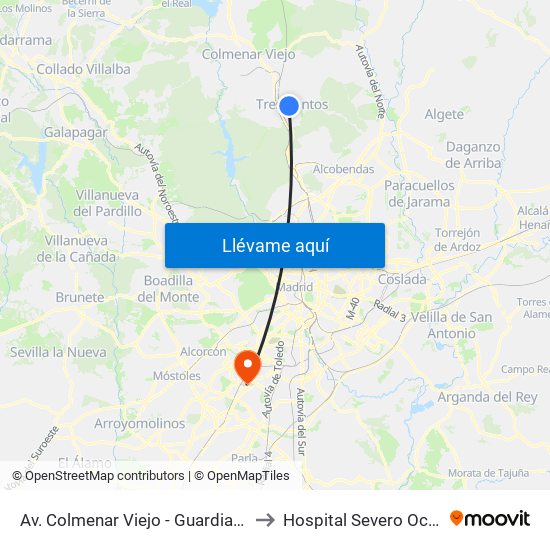 Av. Colmenar Viejo - Guardia Civil to Hospital Severo Ochoa map
