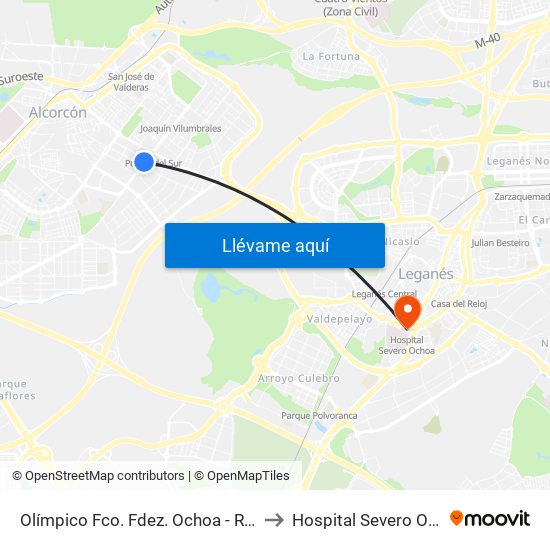Olímpico Fco. Fdez. Ochoa - Río Tajo to Hospital Severo Ochoa map