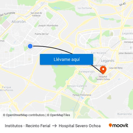Institutos - Recinto Ferial to Hospital Severo Ochoa map