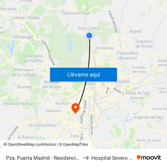 Pza. Puerta Madrid - Residencial Aislada to Hospital Severo Ochoa map