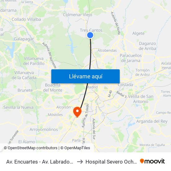 Av. Encuartes - Av. Labradores to Hospital Severo Ochoa map