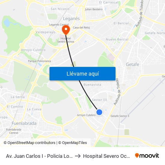 Av. Juan Carlos I - Policía Local to Hospital Severo Ochoa map