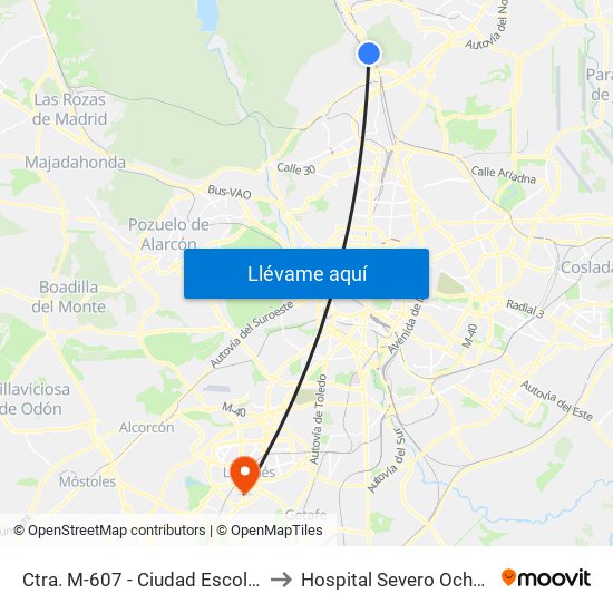 Ctra. M-607 - Ciudad Escolar to Hospital Severo Ochoa map