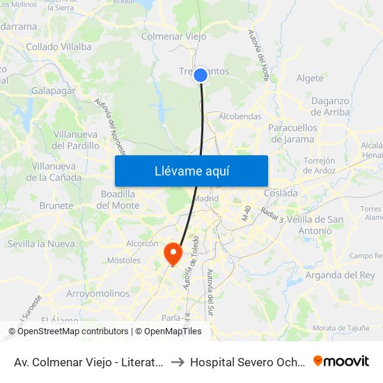 Av. Colmenar Viejo - Literatos to Hospital Severo Ochoa map