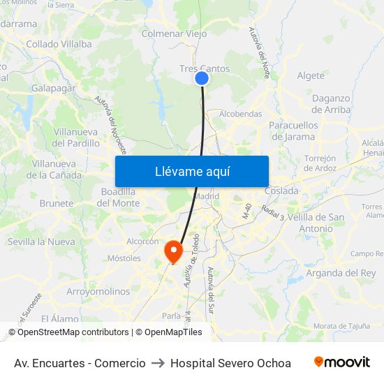 Av. Encuartes - Comercio to Hospital Severo Ochoa map