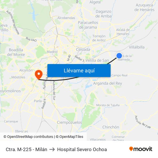 Ctra. M-225 - Milán to Hospital Severo Ochoa map