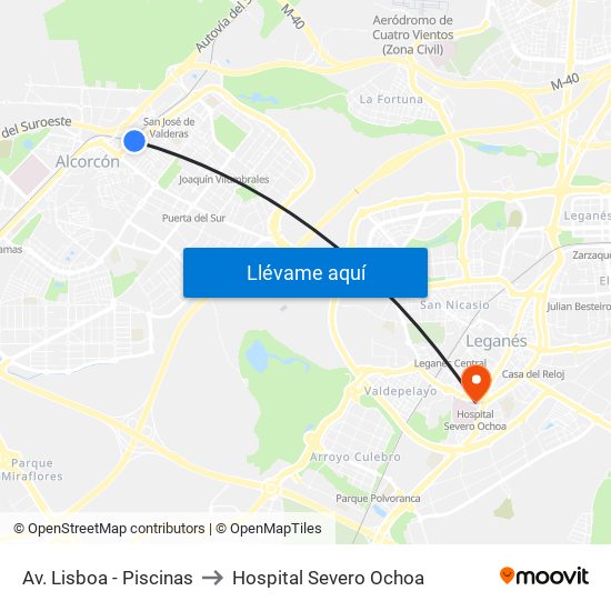 Av. Lisboa - Piscinas to Hospital Severo Ochoa map