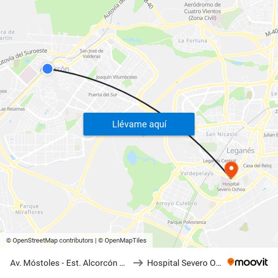 Av. Móstoles - Est. Alcorcón Central to Hospital Severo Ochoa map