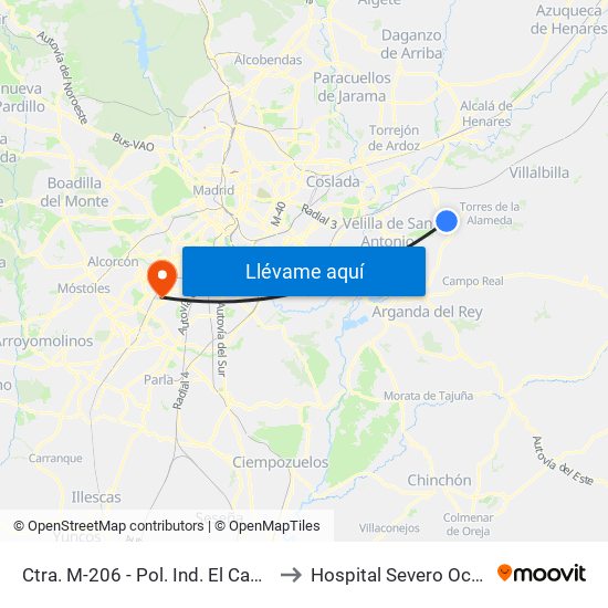 Ctra. M-206 - Pol. Ind. El Caballo to Hospital Severo Ochoa map